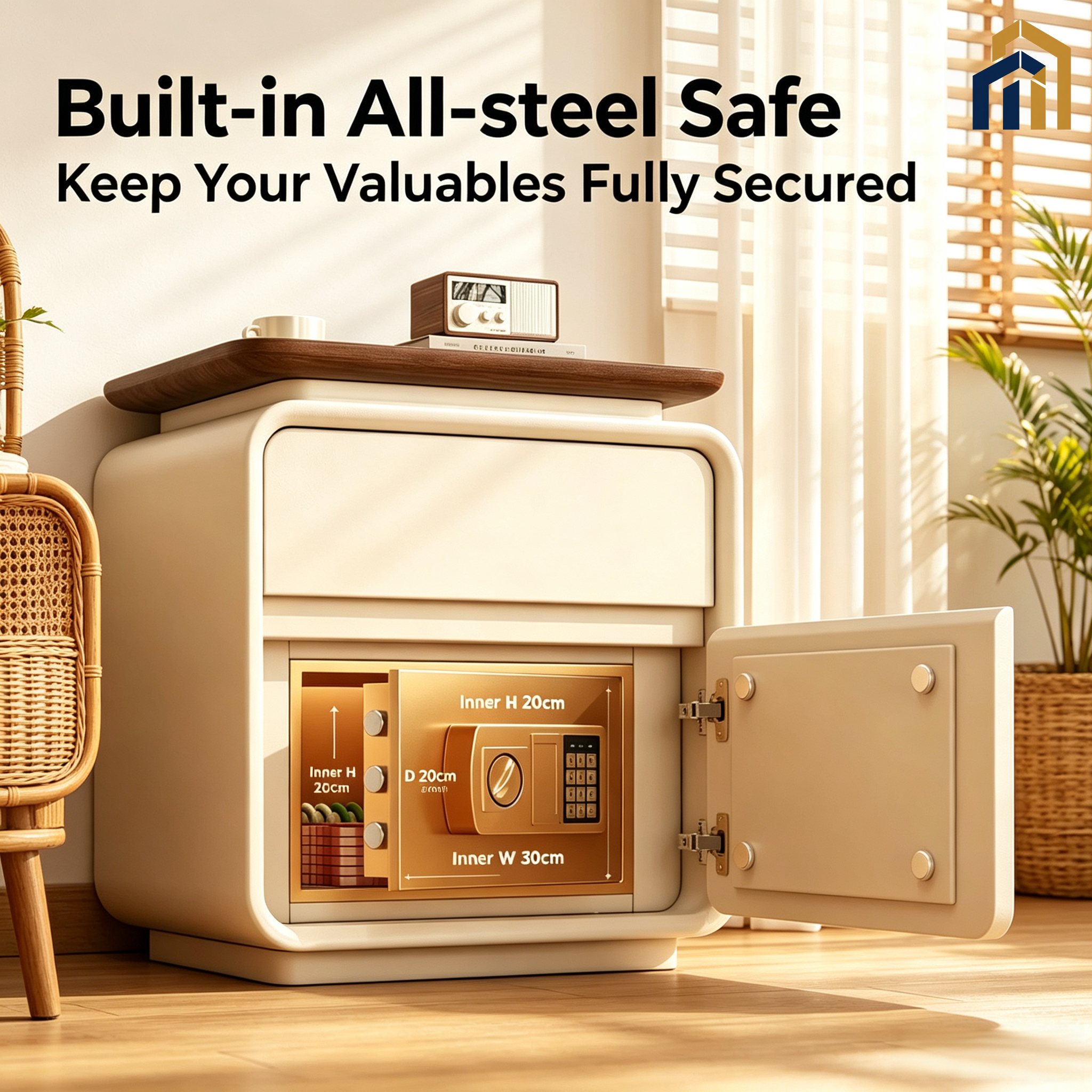 Nightstand with Built‑in All‑steel Safe