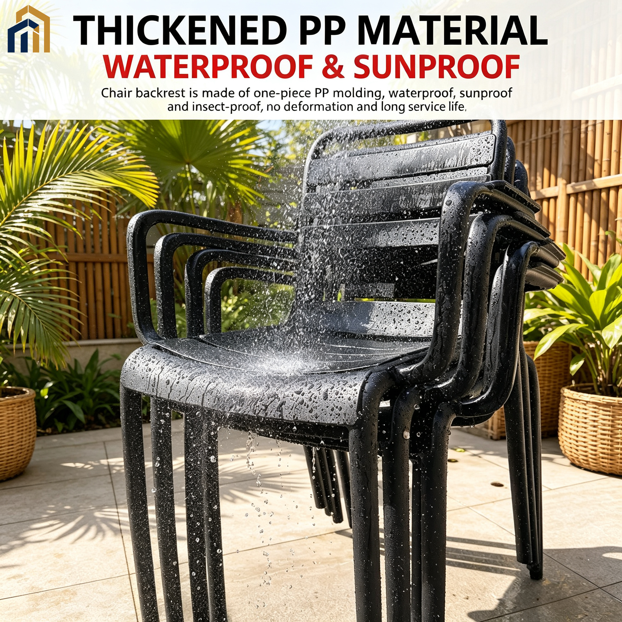 Outdoor Patio Dining Set, Sintered Slate Tabletop & PP Chairs