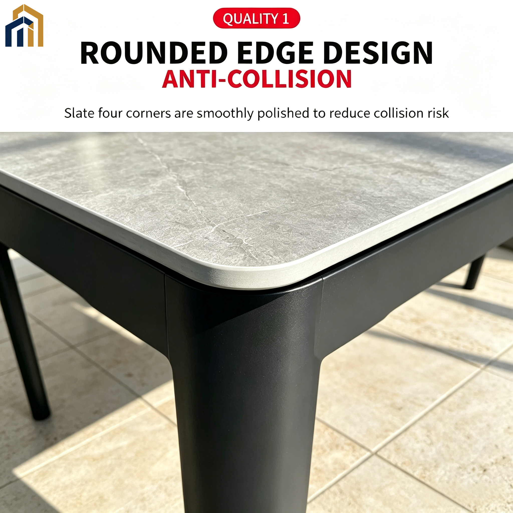 Outdoor Patio Dining Set, Sintered Slate Tabletop & PP Chairs