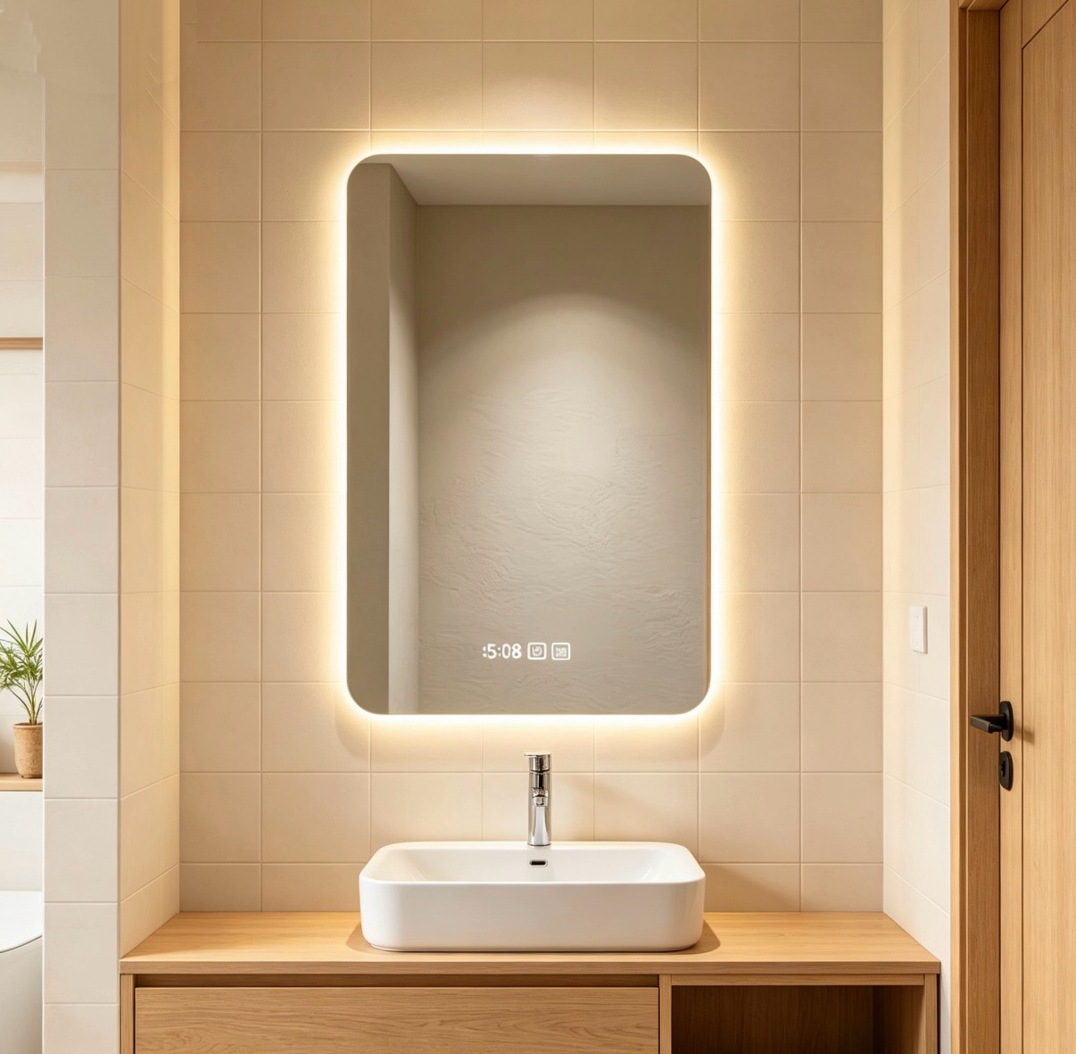 Smart LED anti-fog bathroom mirror