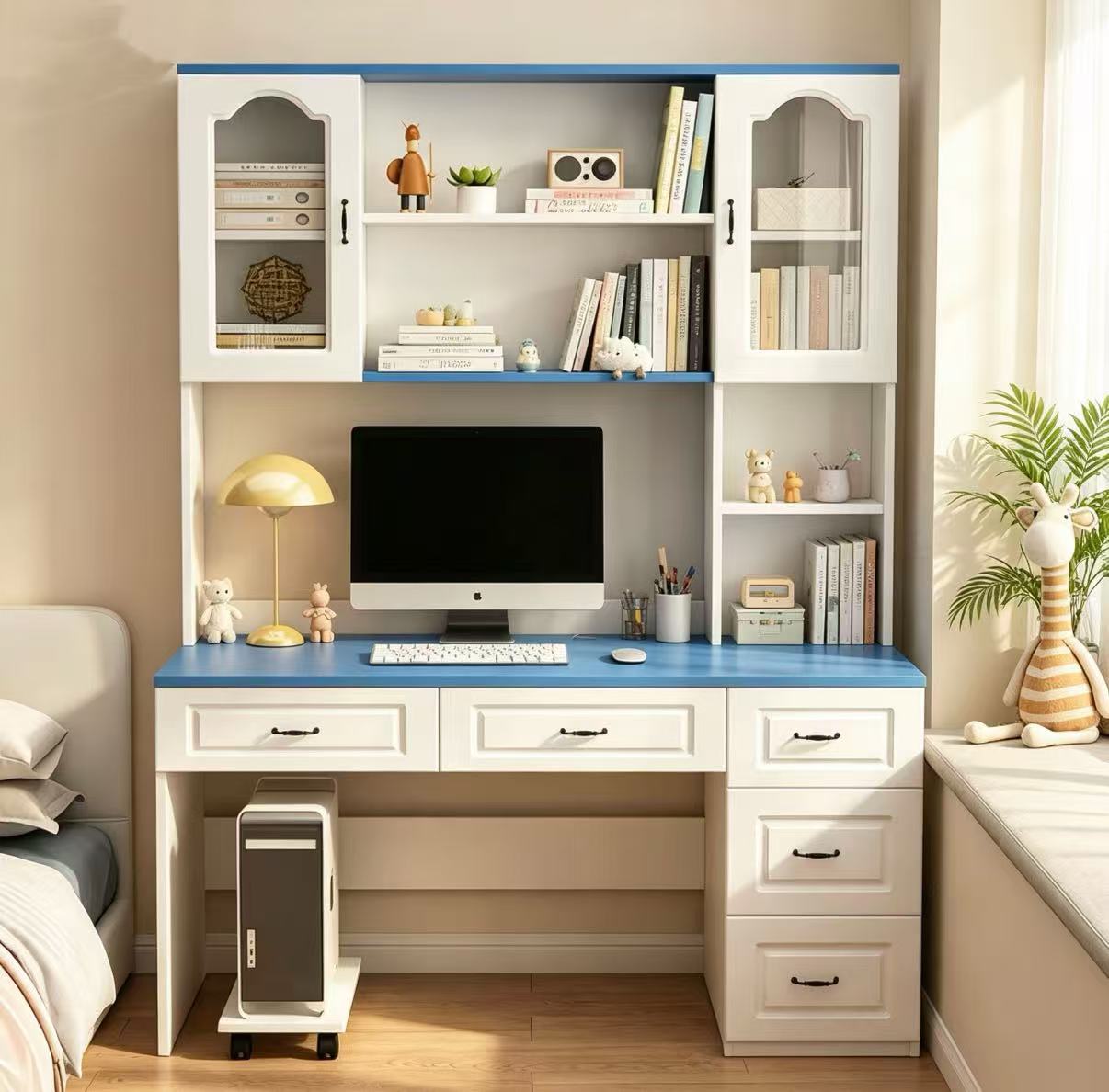 Solid Wood Desk with Hutch, All‑in‑One Desk & Bookcase Combo