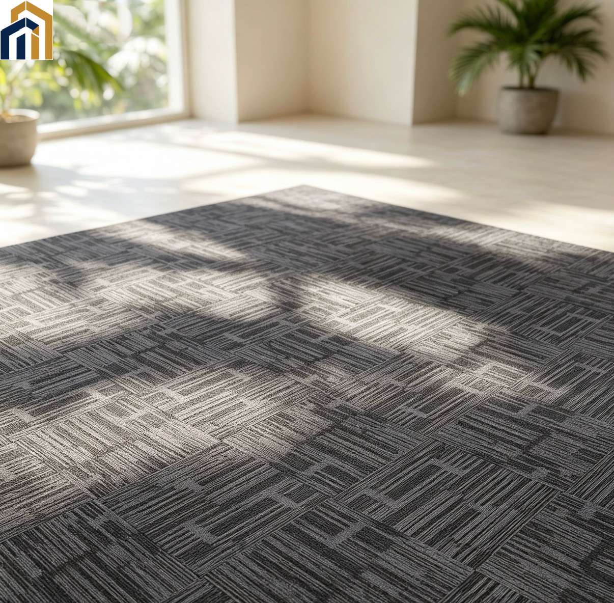 Color‑yarn flame‑retardant modular carpet tiles