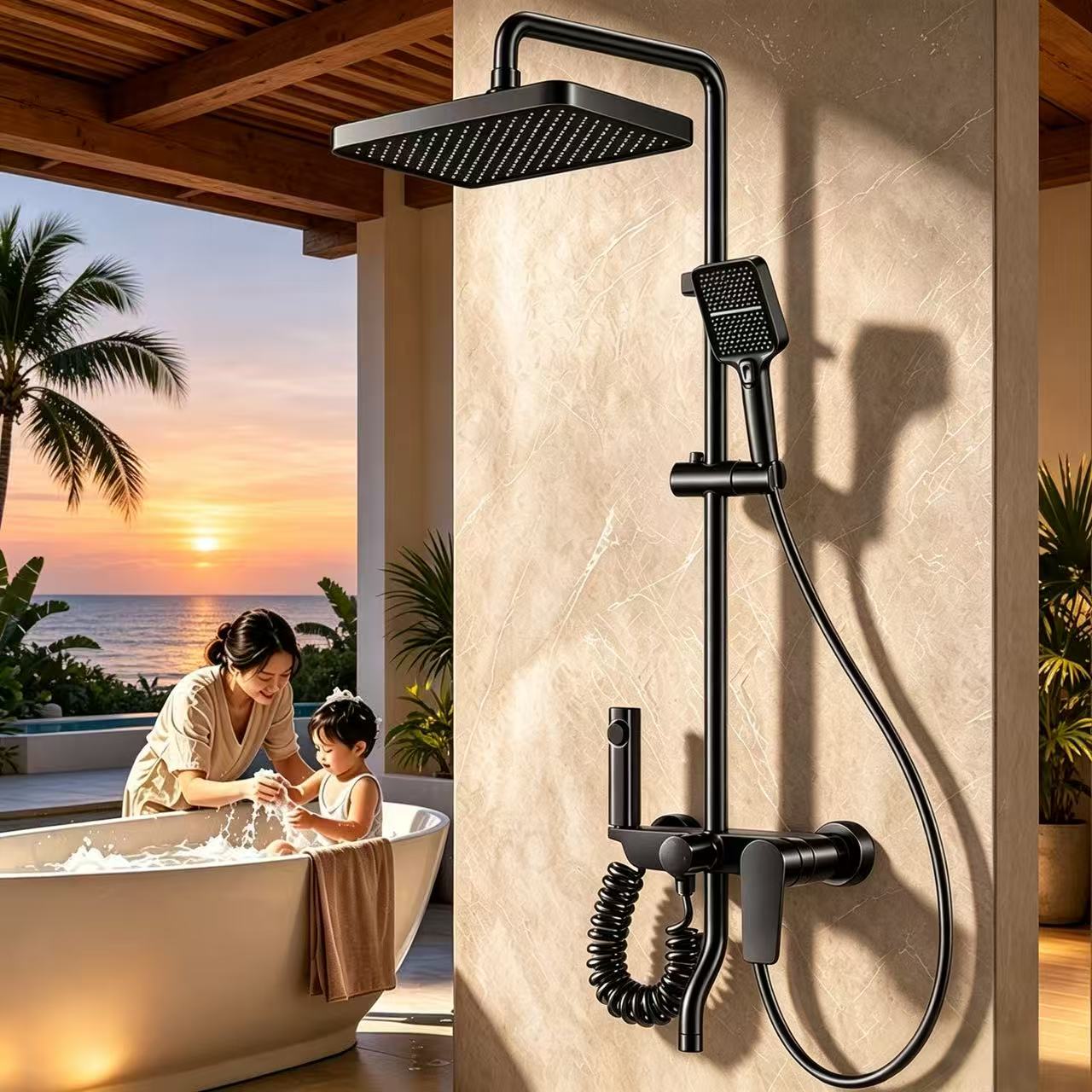 Gunmetal Four-Function Shower System
