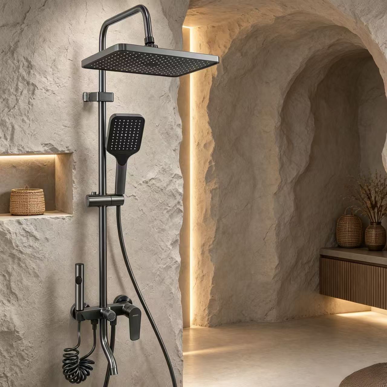 Gunmetal Four-Function Shower System