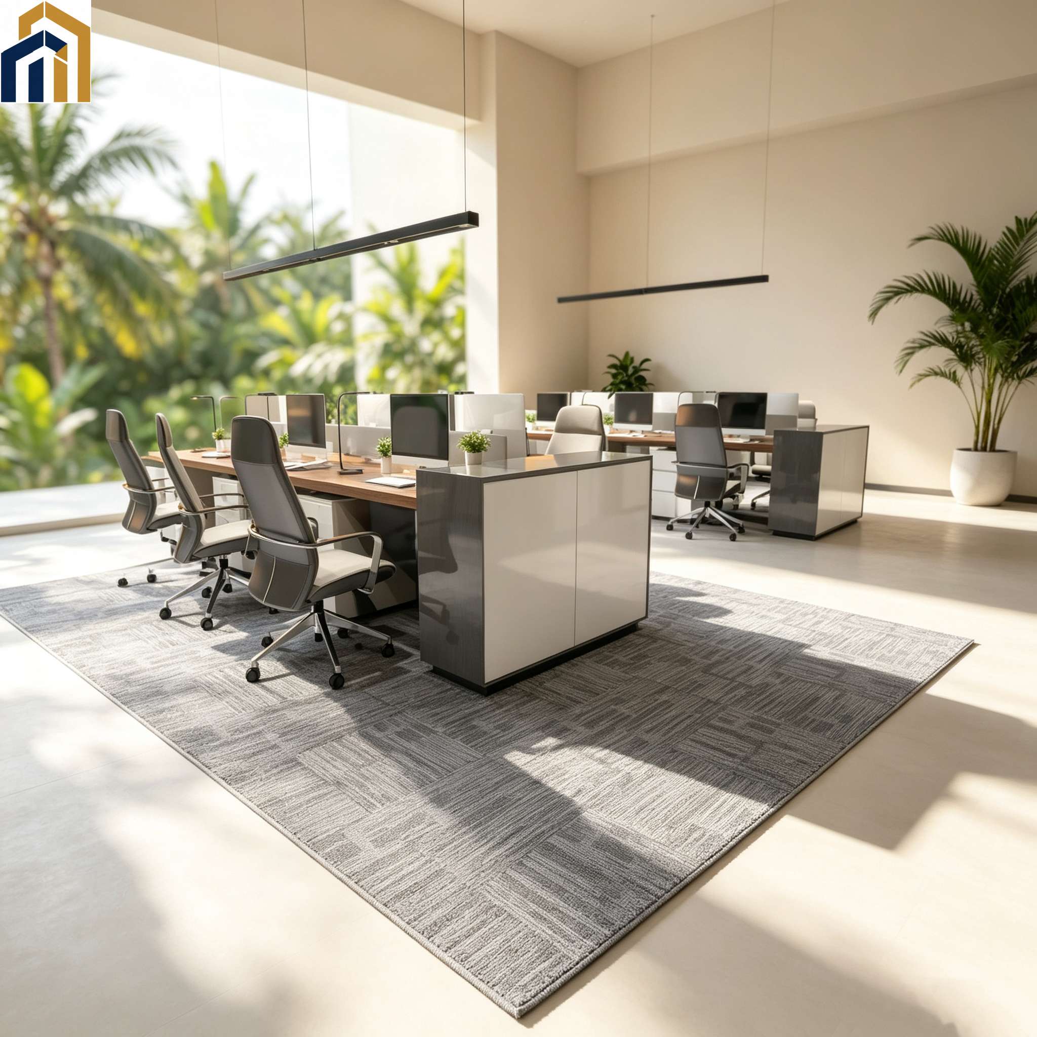 Color‑yarn flame‑retardant modular carpet tiles