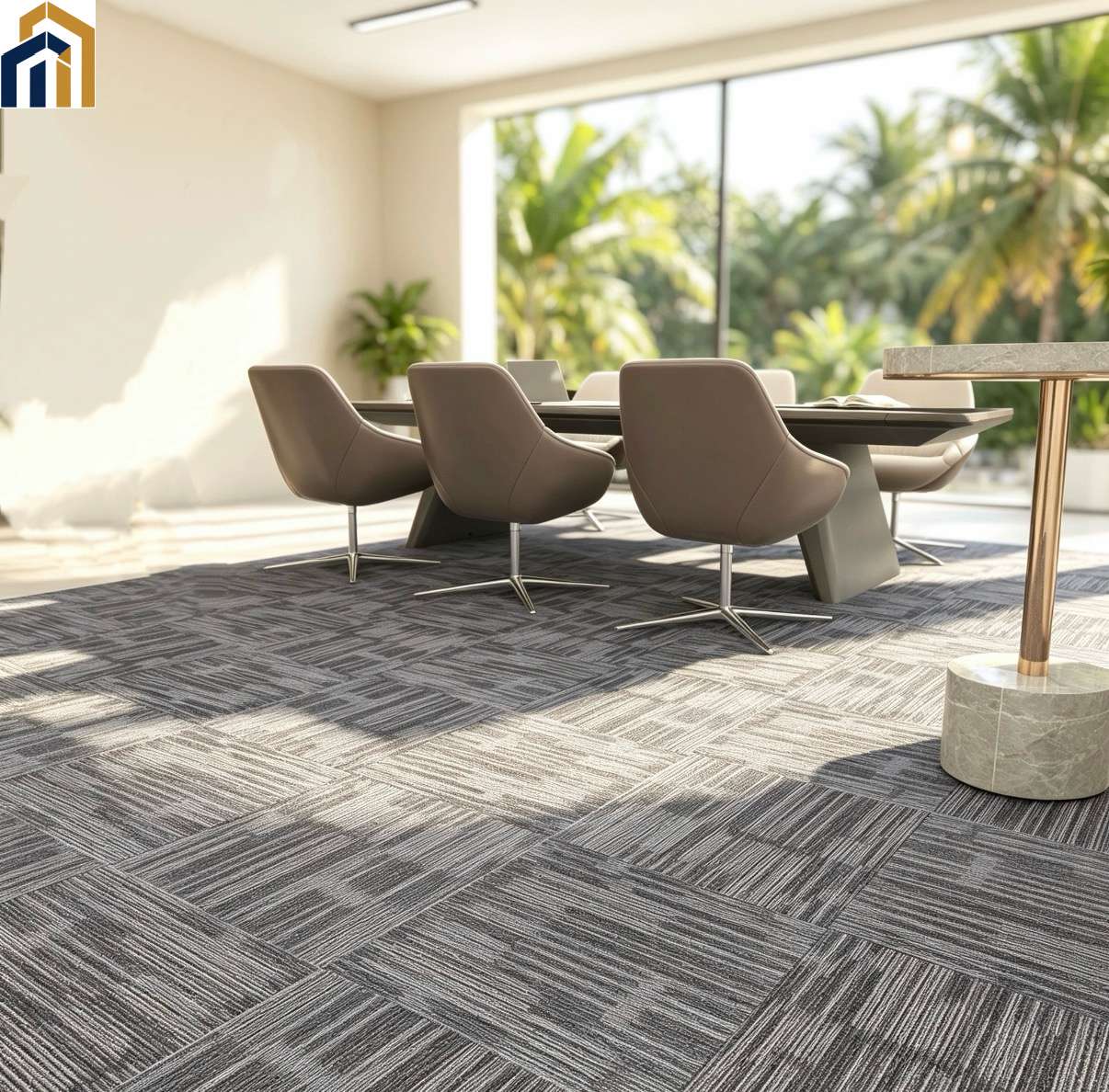 Color‑yarn flame‑retardant modular carpet tiles