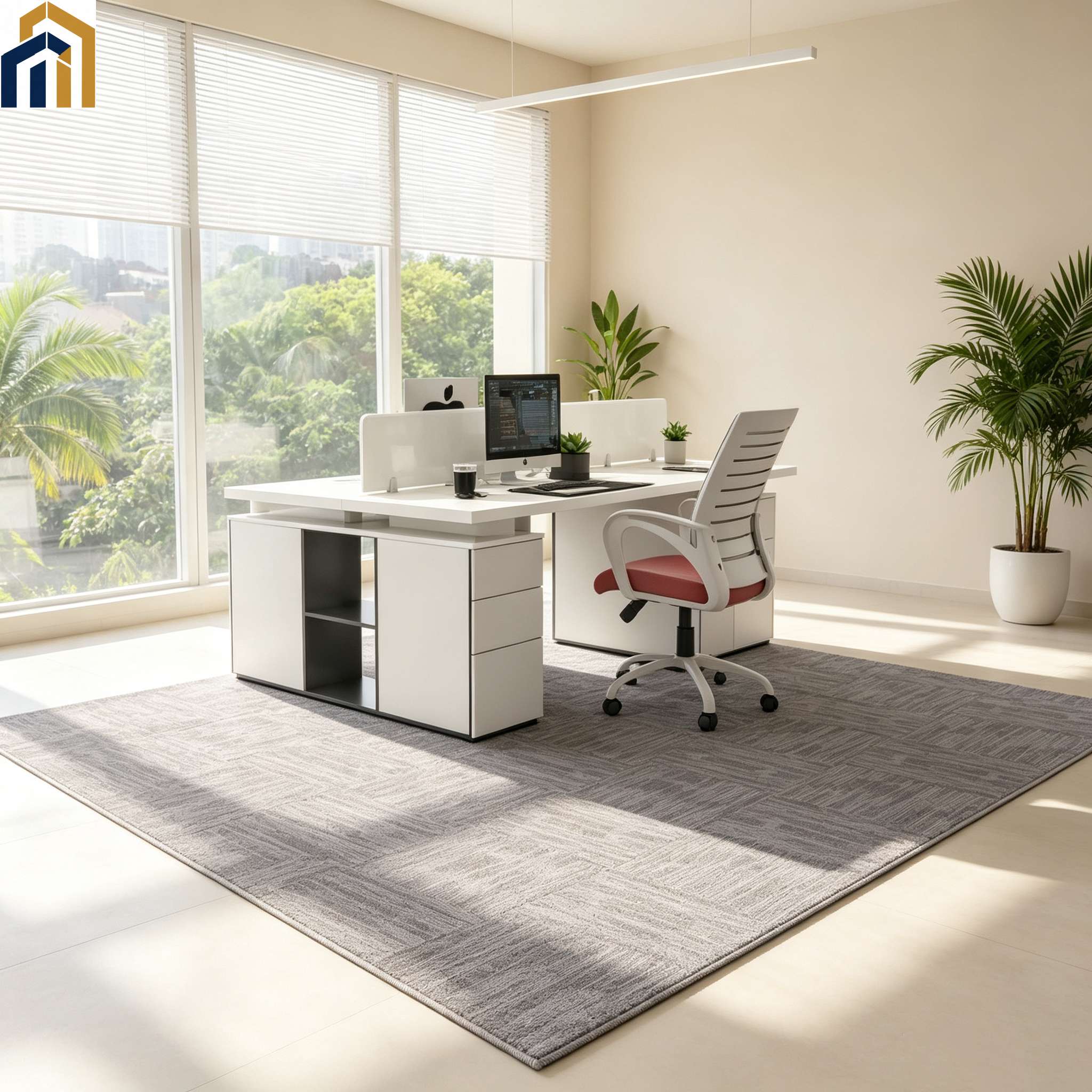 Color‑yarn flame‑retardant modular carpet tiles