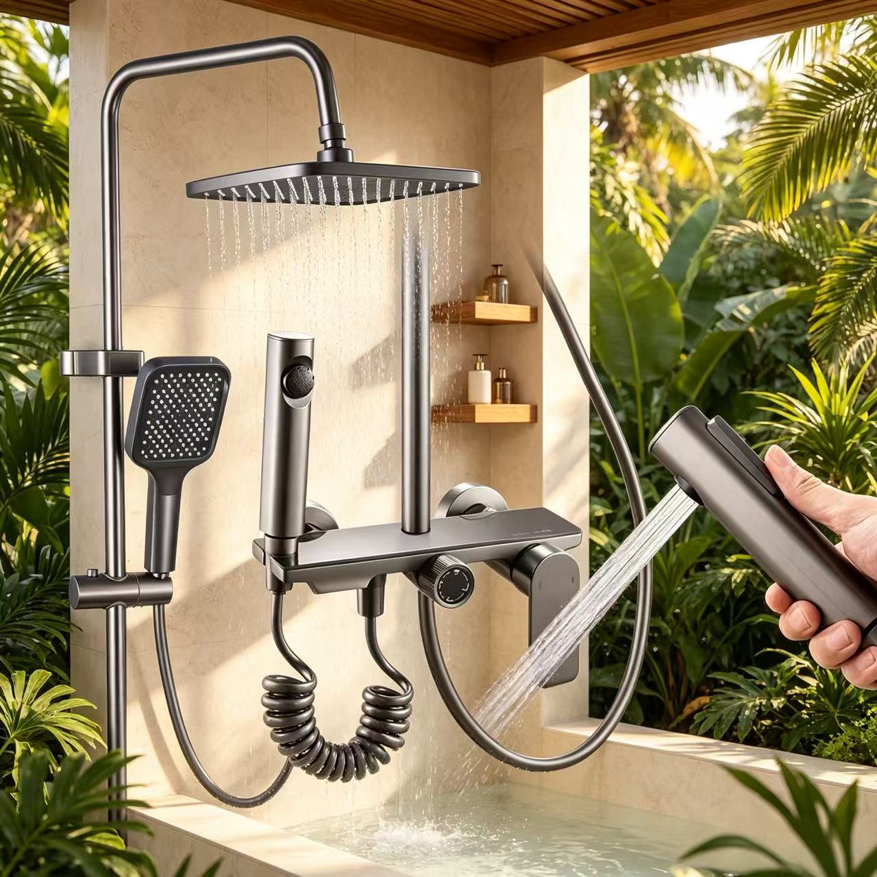 Gunmetal Four-Function Shower System
