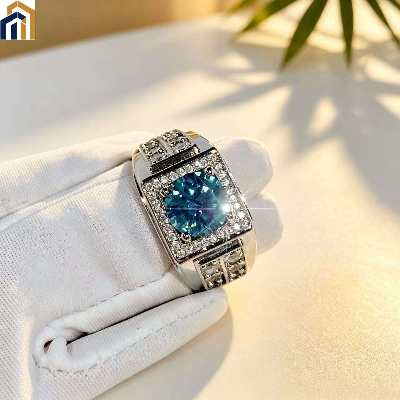 【Special Offer Product】Men's Square Setting Blue Round Zircon Ring