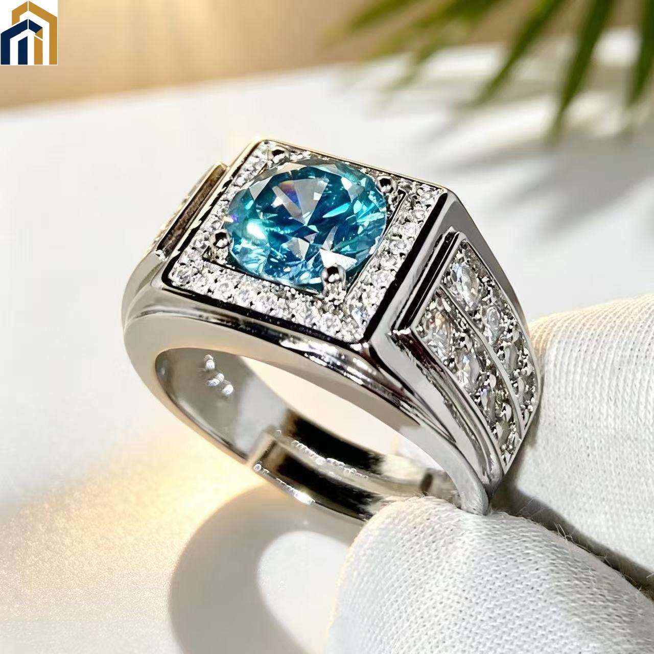 【Special Offer Product】Men's Square Setting Blue Round Zircon Ring