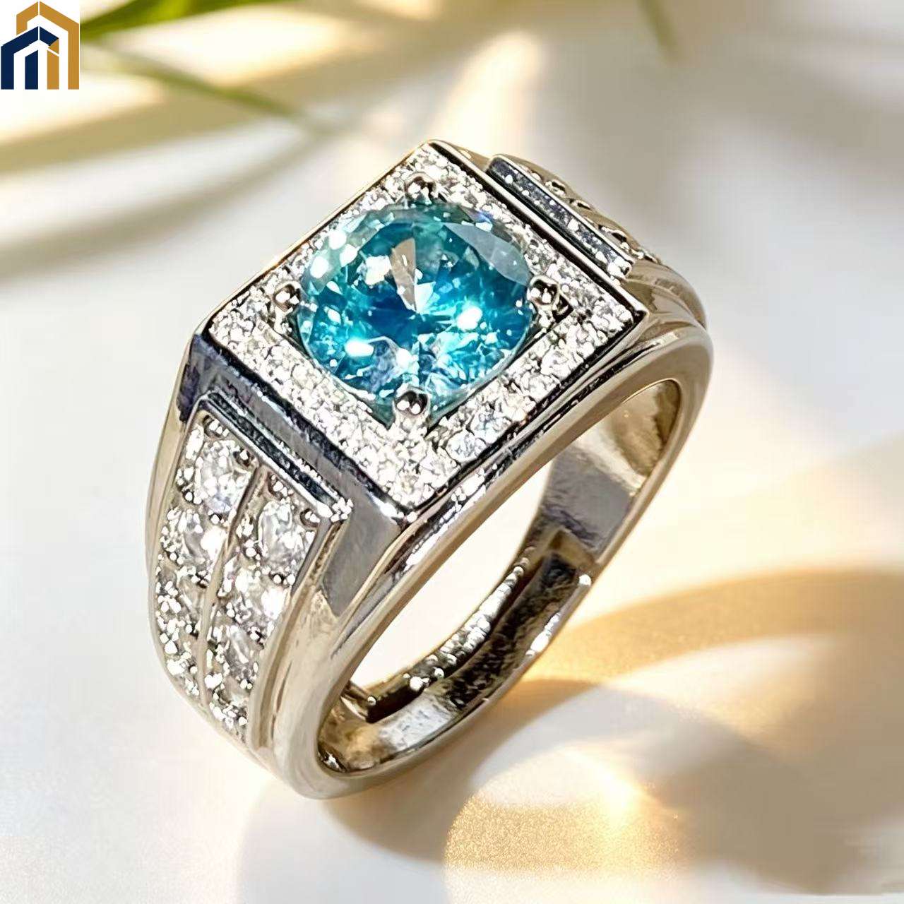 【Special Offer Product】Men's Square Setting Blue Round Zircon Ring