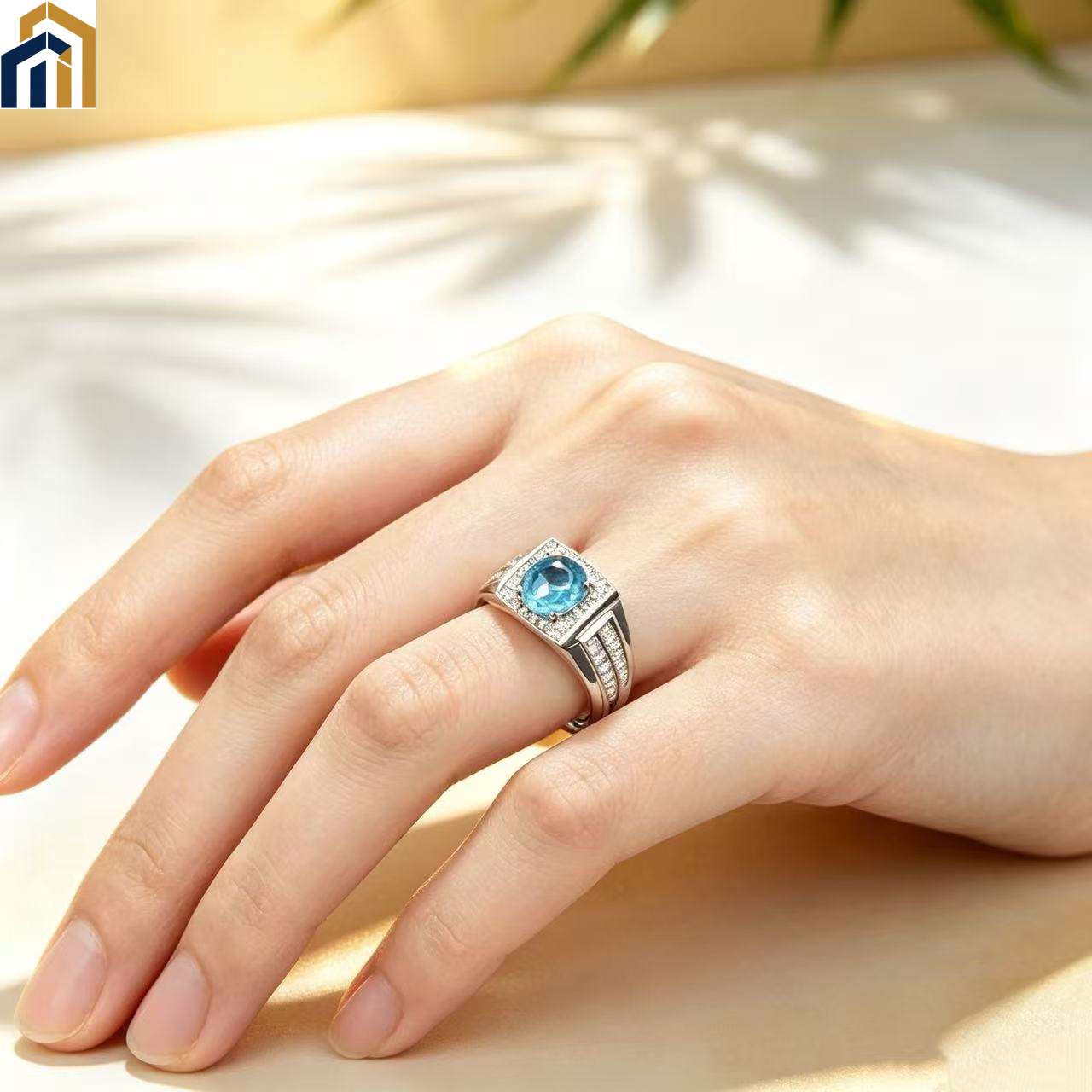 【Special Offer Product】Men's Square Setting Blue Round Zircon Ring