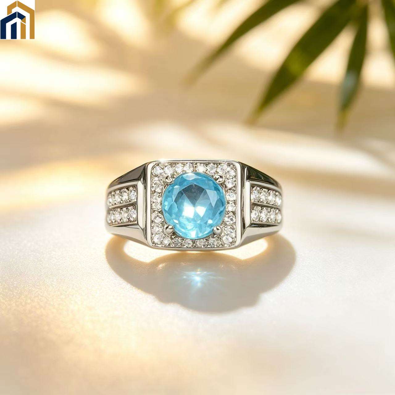 【Special Offer Product】Men's Square Setting Blue Round Zircon Ring