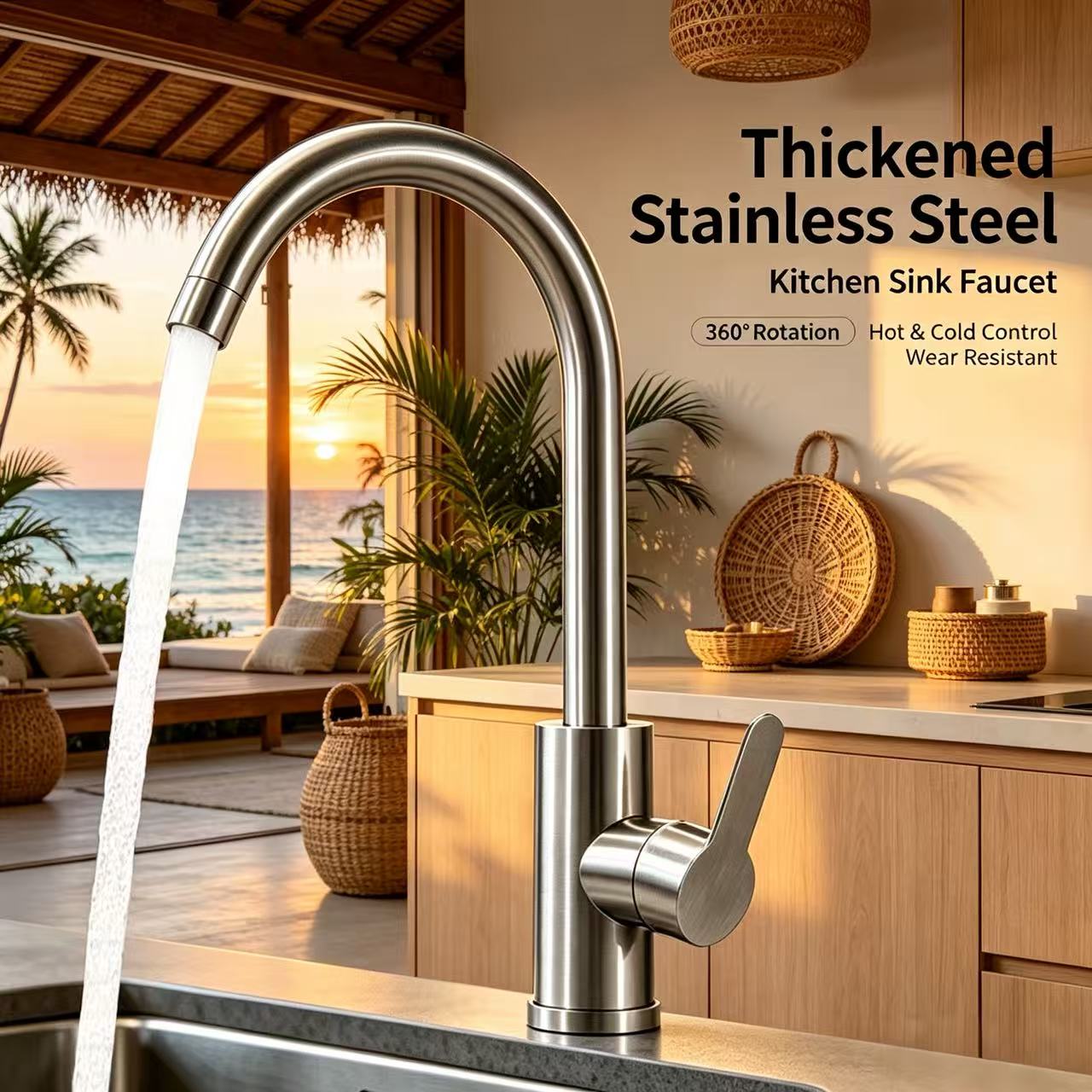 Silver High-Spout Hot & Cold Kitchen Faucet