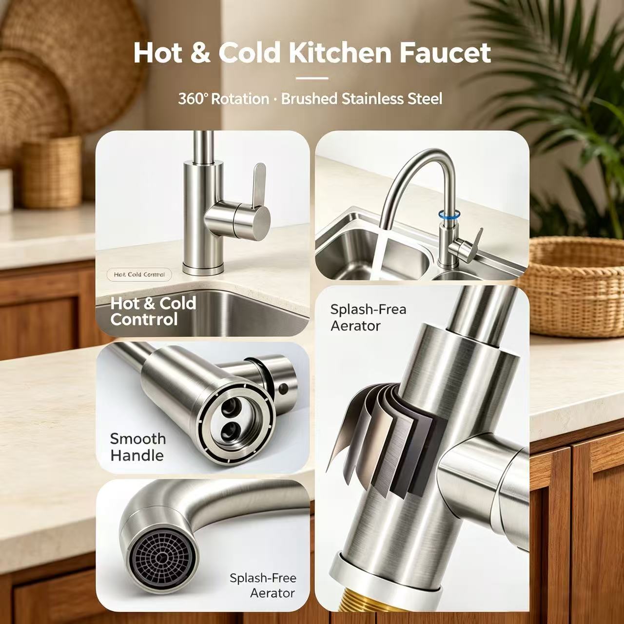 Silver High-Spout Hot & Cold Kitchen Faucet