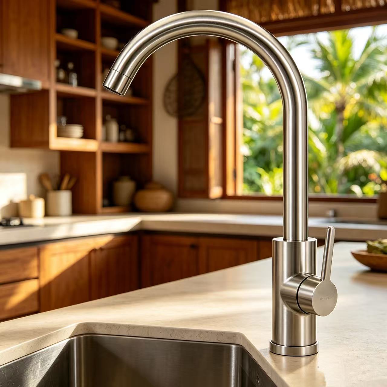 Silver High-Spout Hot & Cold Kitchen Faucet