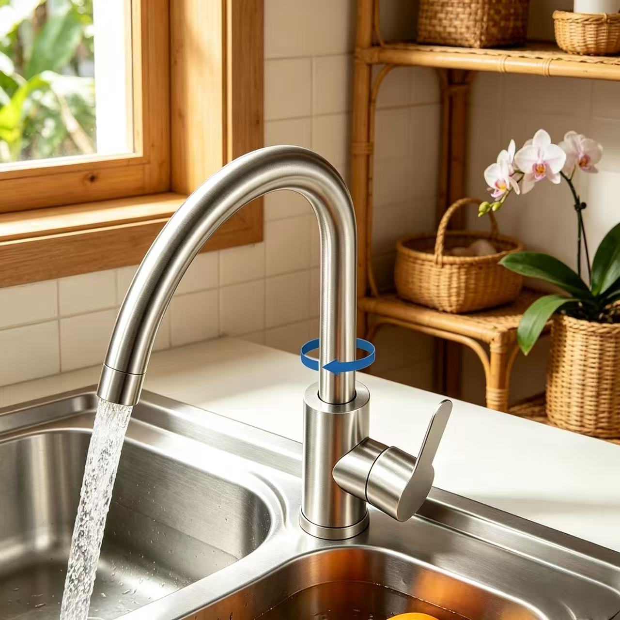 Silver High-Spout Hot & Cold Kitchen Faucet