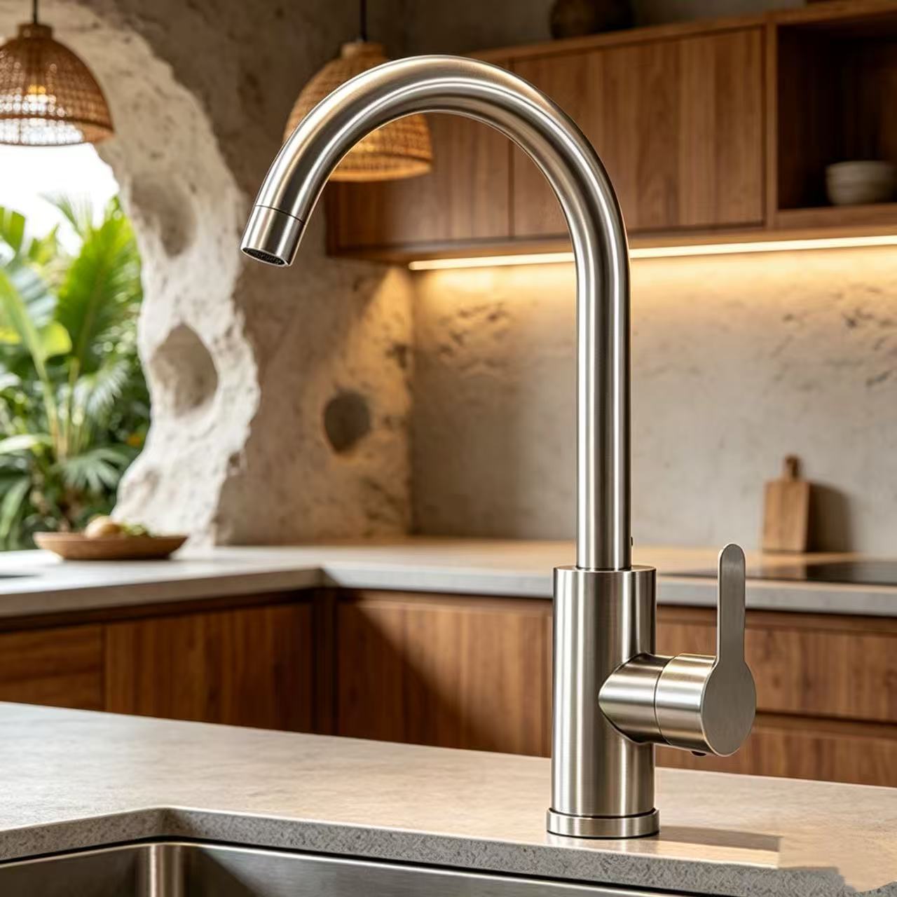 Silver High-Spout Hot & Cold Kitchen Faucet