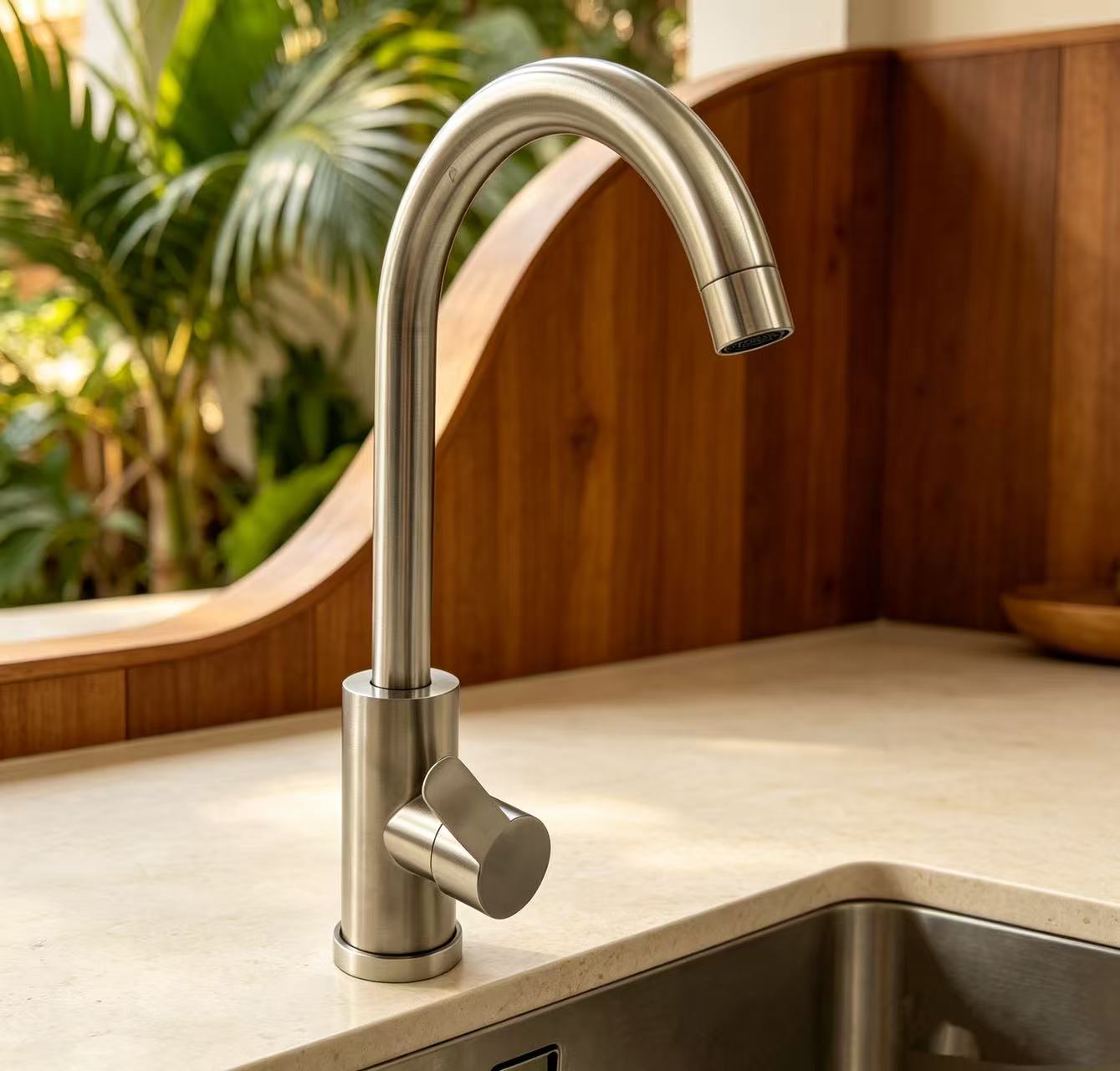 Silver High-Spout Hot & Cold Kitchen Faucet