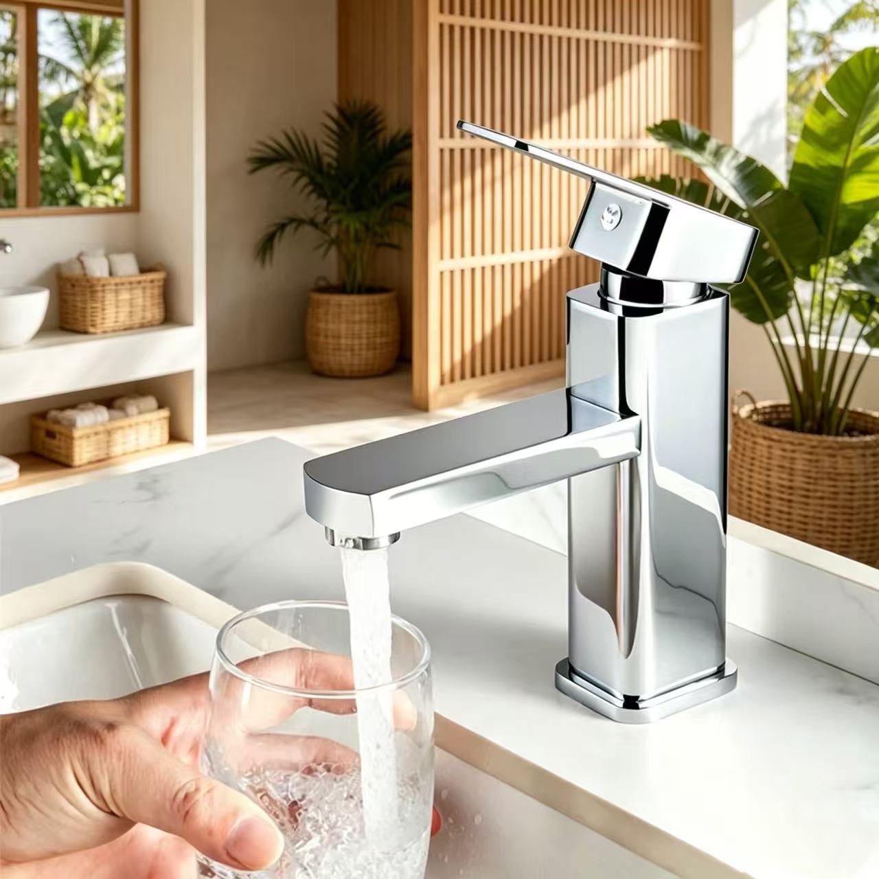 Square Modern Hot & Cold Basin Faucet