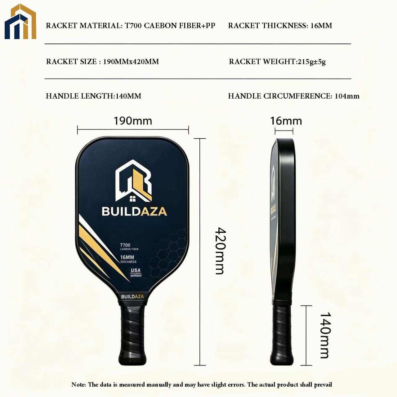 BUILDAZA T700 Carbon Fiber Pickleball Paddle  USAPA Approved Pickleball Racket