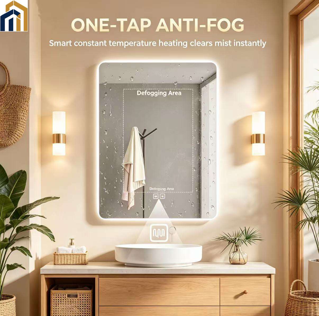 Smart LED anti-fog bathroom mirror