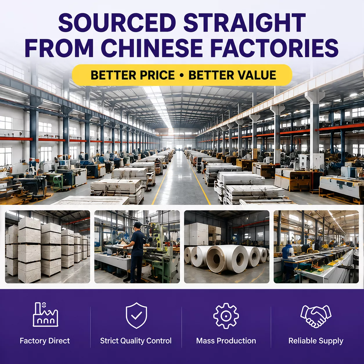 Direct sourcing from Chinese factories, industrial manufacturing with strict quality control and reliable supply